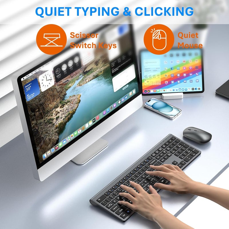 EDJO Wireless Keyboard and Mouse Combo, Full Size Keyboard and Mouse, Long Battery Life, Optical Mouse, 2.4G Lag-Free Cordless Mice Keyboard Set Ultra Slim Design for Computer, Laptop, PC, Mac, Windows - Image 4